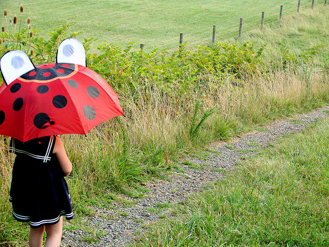 Дете с чадър калинка